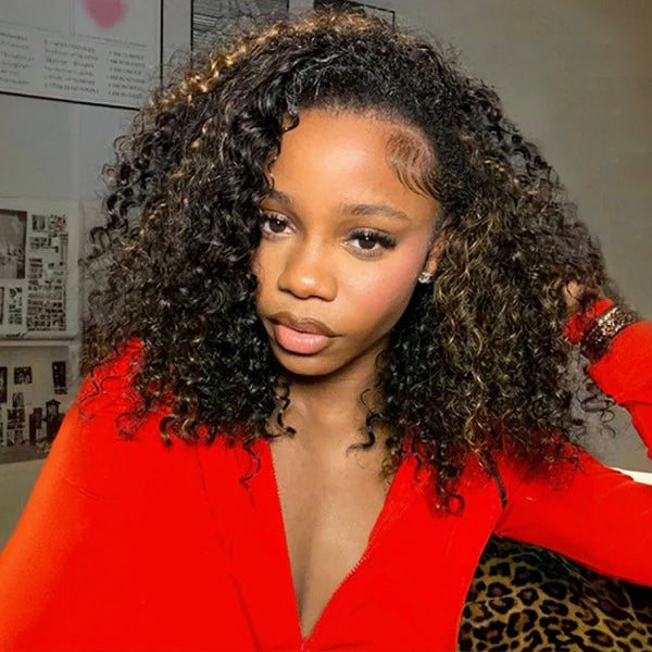 Balayage Highlight Ombre Brown Water Wave 3 In 1 Half Wig Drawstring Wear Go Wig Human Hair BGMgirl Hair