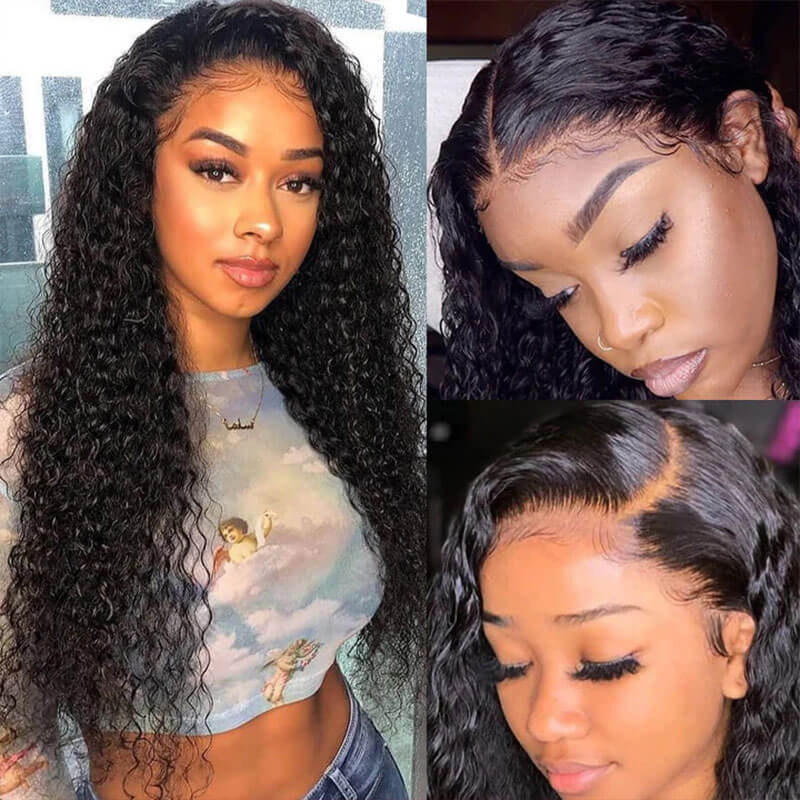 Subella 4x4 HD Transparent Lace Closure Human Hair Curly Wigs Pre Plucked Natural Black Color 180% Density