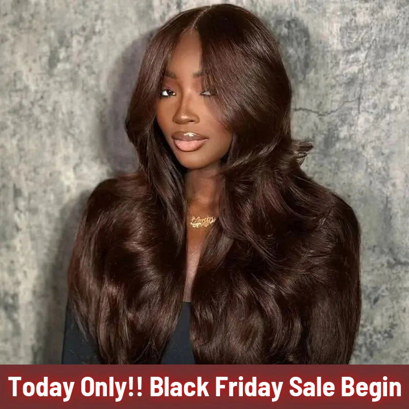 Layered Cut Chocolate Brown #4 Body Wave Wear Go Wig 7x5 Lace Closure 180% Glueless Color Wig | BGMgirl Hair