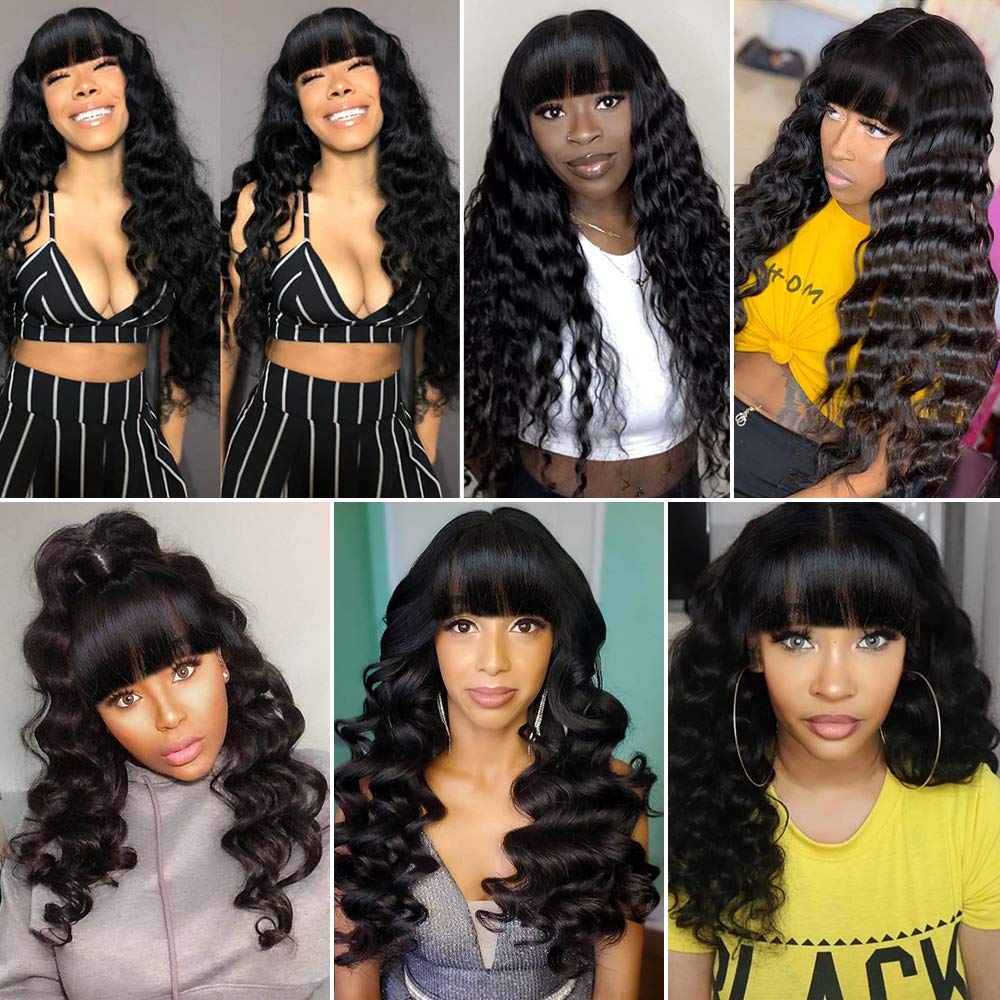 Human Hair Wigs With Bangs Top Lace Wig Loose Deep Wave Human Hair Wigs