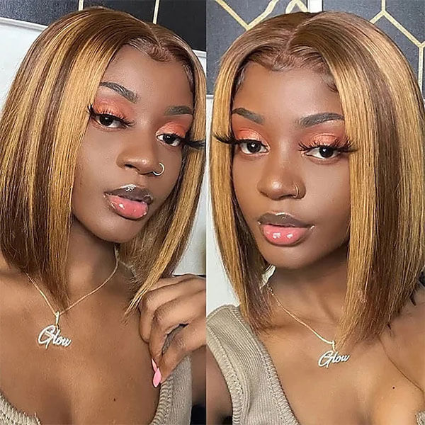 Straight Bob Wigs HD Transparent 4x4 Lace Closure Wig Highlight Ombre Color Pre Plucked with Baby Hair Special Offer