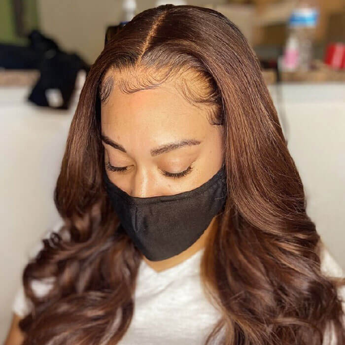 HD Transparent Lace Closure Wigs Body Wave Wig Human Hair Dark Brown Colored Wig