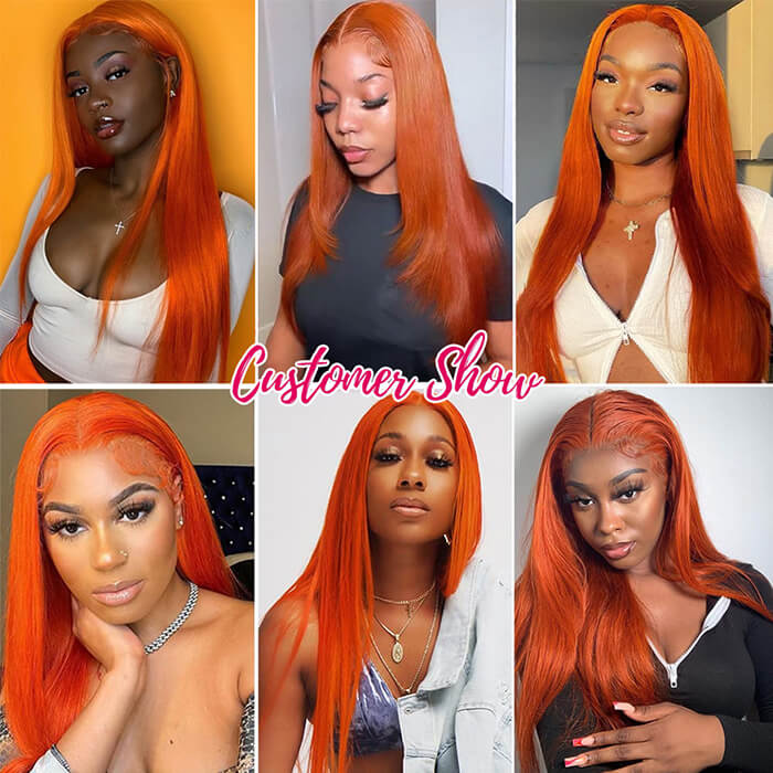 Ginger Color 5x5 Lace Closure Wig Straight HD Lace Human Hair Wig Pre Plucked
