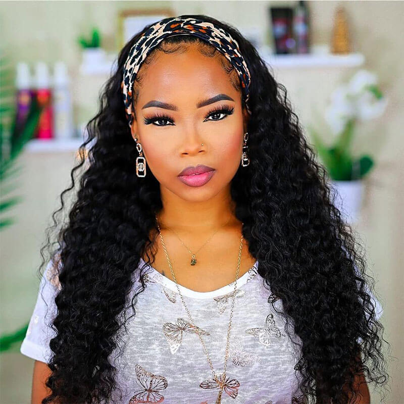 Subella Hair Curly Headband Wig Human Hair Glueless Wig No Lace Wig