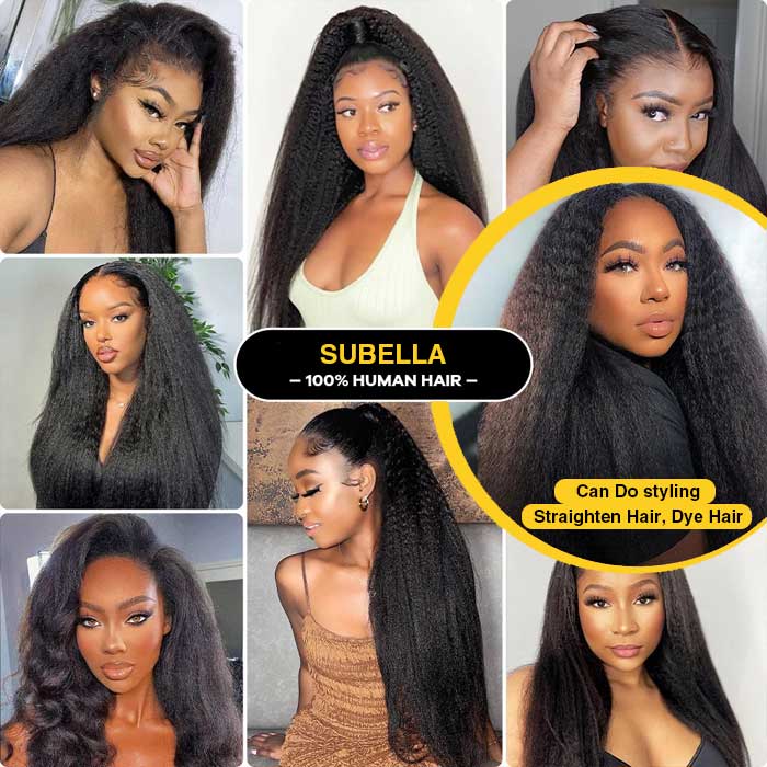 Kinky Straight Human Hair 3 Bundles With 4x4 Lace Closure