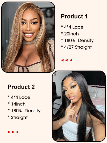 2 Wigs $169 for 20"4x4 Lace Closure Honey Blonde Highlight Straight Wig and 14" 4x4 Lace Straight Wig Special Offer