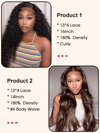 2 Wigs $175 for 16"13x4 Lace Front Curly Wig and 16" 13x4 Lace Front Brown Body Wave Wig Special Offer