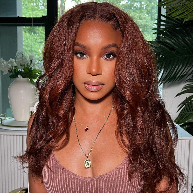Kinky Straight #33 Reddish Brown Color 13x4 Lace Front Wig Glueless Lace wig
