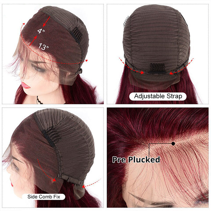 T1b/99J Red Color Human Hair 13x4 Lace Front Wigs 99J Short Cut Bob Wigs