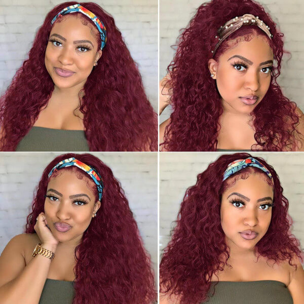 99J Burgundy Color Headband Wigs Straight/Body Wave Virgin Human Hair