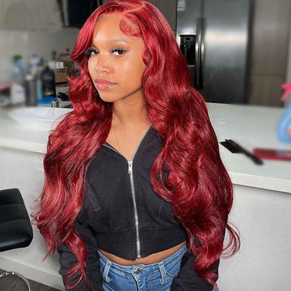4X4 HD Lace Closure Wig Human Hair Wigs 99J Red Burgundy Pre-Plucked Remy Human Hair Deep Part Wigs