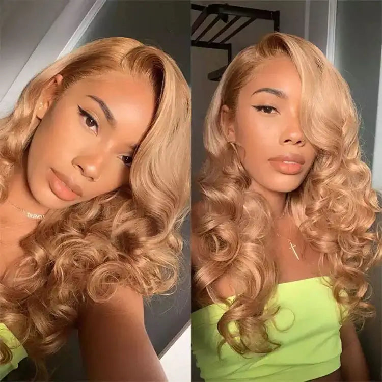 #27 Honey Blonde Body Wave Colored 13x4 HD Lace Frontal Wigs and 4x4 Lace Closure Wigs
