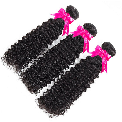 Kinky Curly Human Hair 3 Bundles With 4x4 Lace Closure
