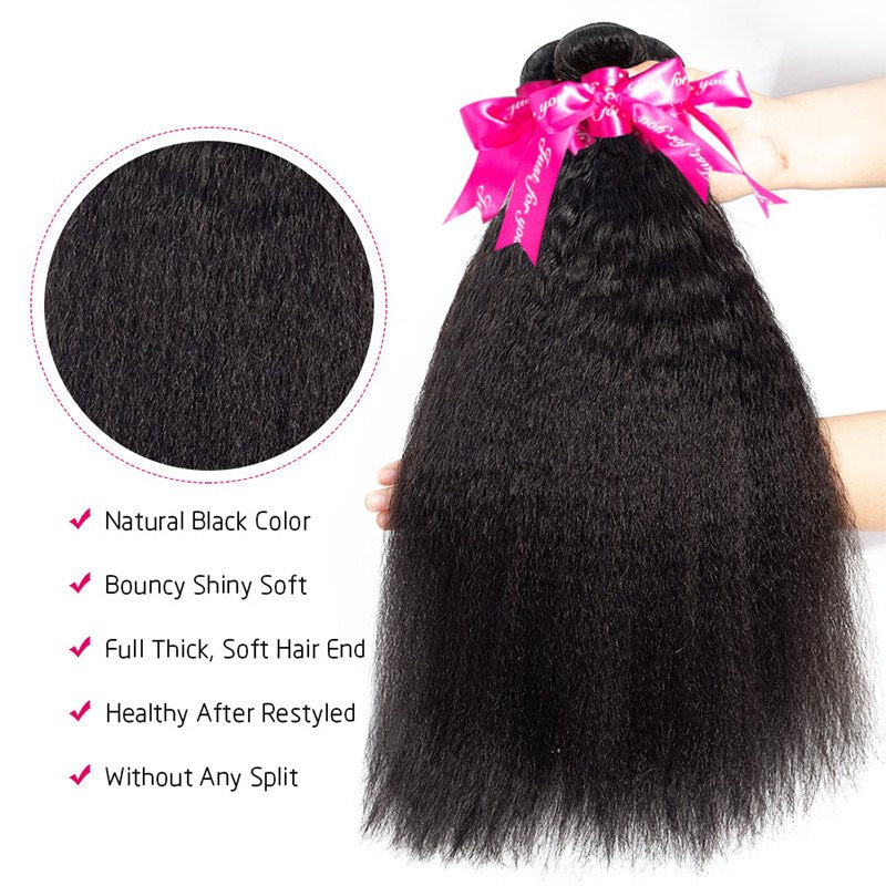 Kinky Straight Human Hair 3 Bundles With 4x4 Lace Closure