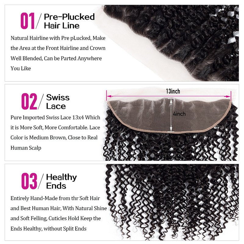 Kinky Curly Virgin Hair Weave 3 Bundles With 13*4 Lace Frontal