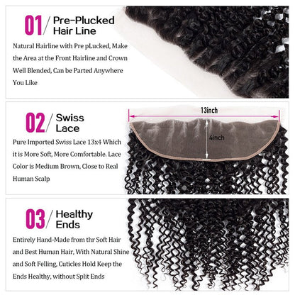 Kinky Curly Virgin Hair Weave 3 Bundles With 13*4 Lace Frontal