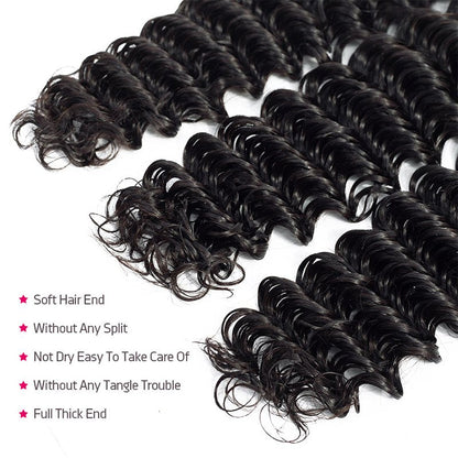 Deep Wave Virgin Hair Weave 3 Bundles With 13*4 Lace Frontal