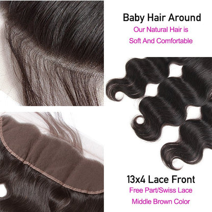 Body Wave Virgin Hair Weave 3 Bundles With 13*4 Lace Frontal