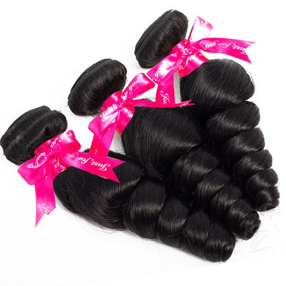 Loose Wave Human Hair 3 Bundles With 4x4 Lace Closure Human Hair Weft