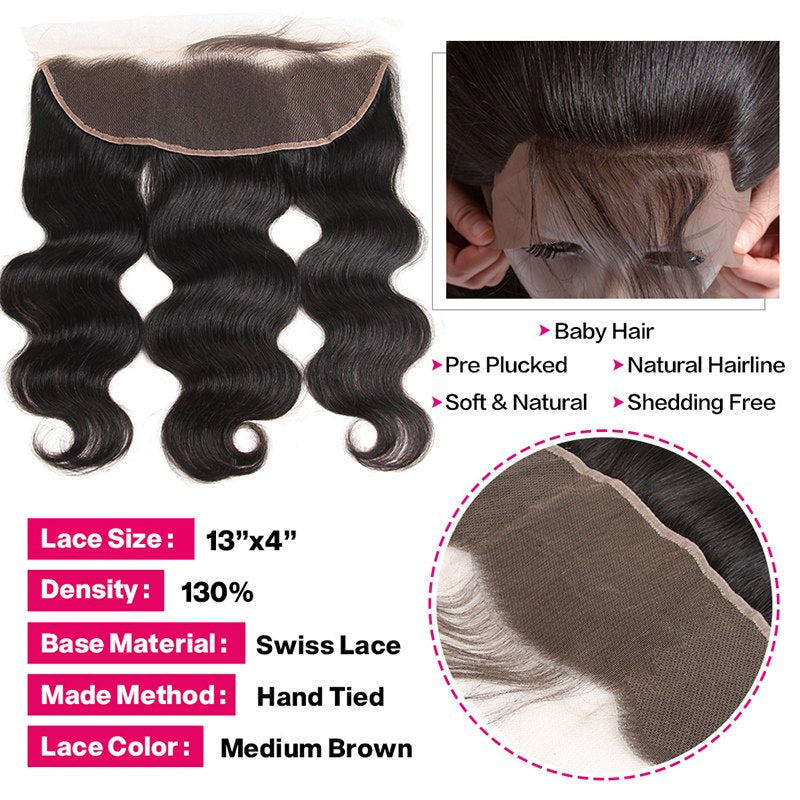 Body Wave Virgin Hair Weave 3 Bundles With 13*4 Lace Frontal
