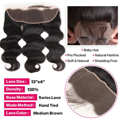 Body Wave Virgin Hair Weave 3 Bundles With 13*4 Lace Frontal