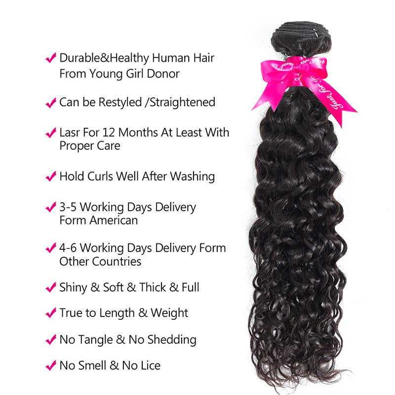 Brazilian Water Wave Virgin Hair Weave 3 Bundles With 13*4 Lace Frontal