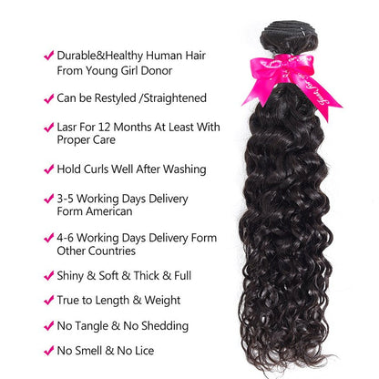 Brazilian Water Wave Virgin Hair Weave 3 Bundles With 13*4 Lace Frontal
