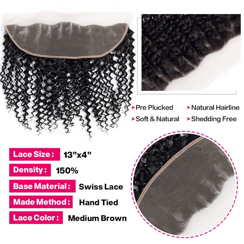 Kinky Curly Virgin Hair Weave 3 Bundles With 13*4 Lace Frontal