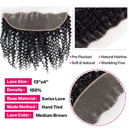 Kinky Curly Virgin Hair Weave 3 Bundles With 13*4 Lace Frontal