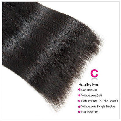 Straight Human Hair 3 Bundles With 4x4 Lace Closure