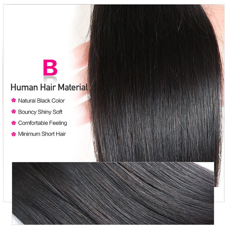 Straight Human Hair 3 Bundles With 4x4 Lace Closure