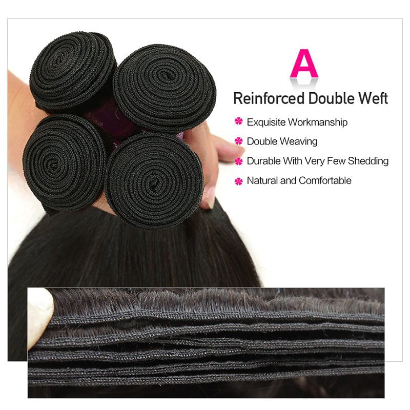 Straight Human Hair 3 Bundles With 4x4 Lace Closure