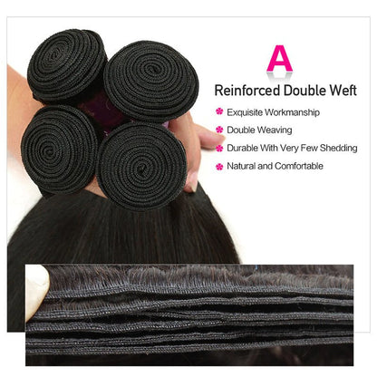 Straight Human Hair 3 Bundles With 4x4 Lace Closure