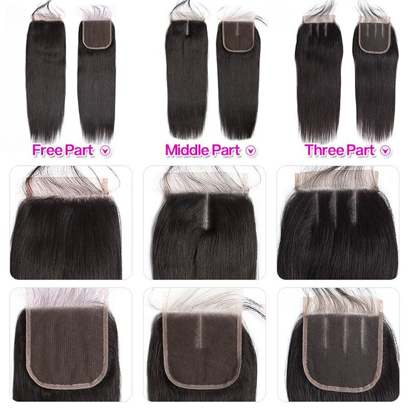 Straight Human Hair 3 Bundles With 4x4 Lace Closure