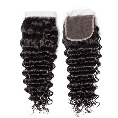 Deep Wave Human Hair 3 Bundles With 4x4 Lace Closure