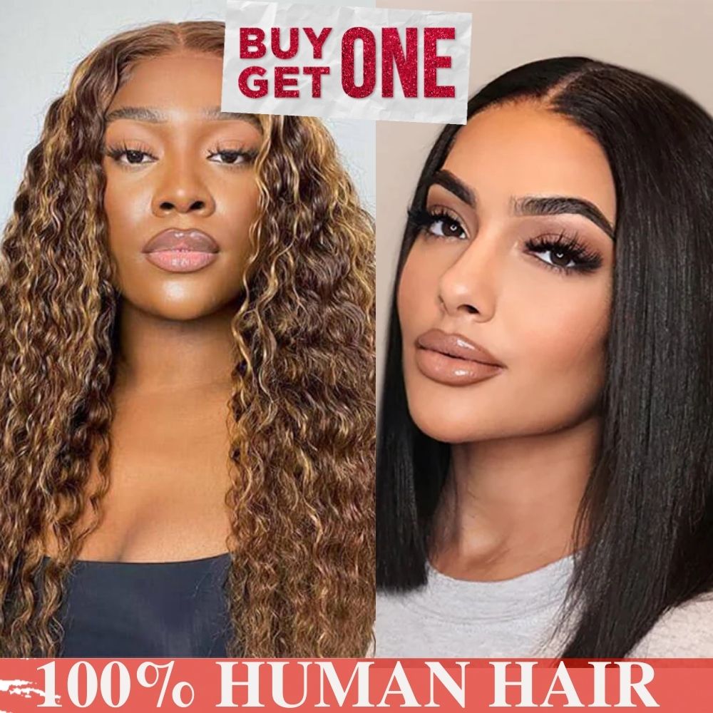 Buy One Get One Free Deep Wave 4/27 Highlight Wig + 12A Grade Straight Bob wig Special Offer