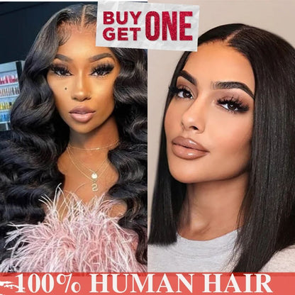 Buy One Get One Free  24inch Loose Wave Wig + 12A Grade Straight Bob wig Special Offer