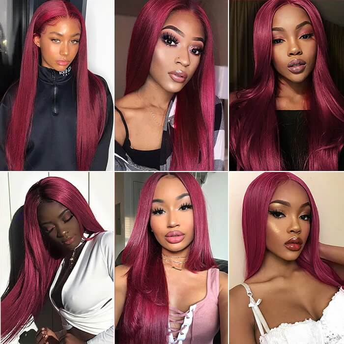4X4 HD Lace Closure Wig Human Hair Wigs 99J Red Burgundy Pre-Plucked Remy Human Hair Straight Wig Wigs