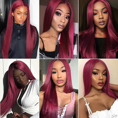 4X4 HD Lace Closure Wig Human Hair Wigs 99J Red Burgundy Pre-Plucked Remy Human Hair Straight Wig Wigs
