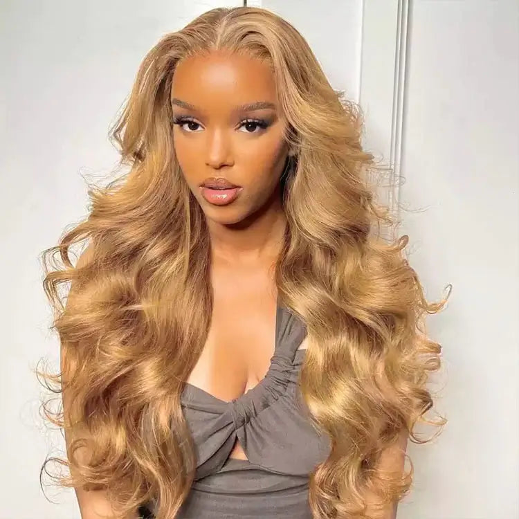 #27 Honey Blonde Body Wave Colored 13x4 HD Lace Frontal Wigs and 4x4 Lace Closure Wigs