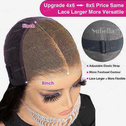 Subella Hair Ready and Go Glueless Wigs Pre Cut 8x5 HD Lace Body Wave Wig Undetectable Lace Closure Pre Bleached Knots Human Hair Wigs