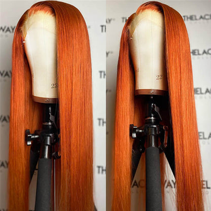 13x4 HD Lace Front Wigs Orange Ginger Color Straight Human Hair Wigs