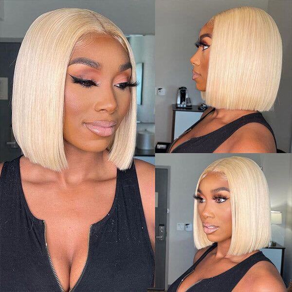 613 Blonde Transparent 4x4 Lace Closure Short Bob Wigs Straight Bob Wig