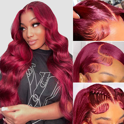 99J Body Wave 13x4 Burgundy HD Lace Front Pre Plucked Colored Human Hair Wigs for Women