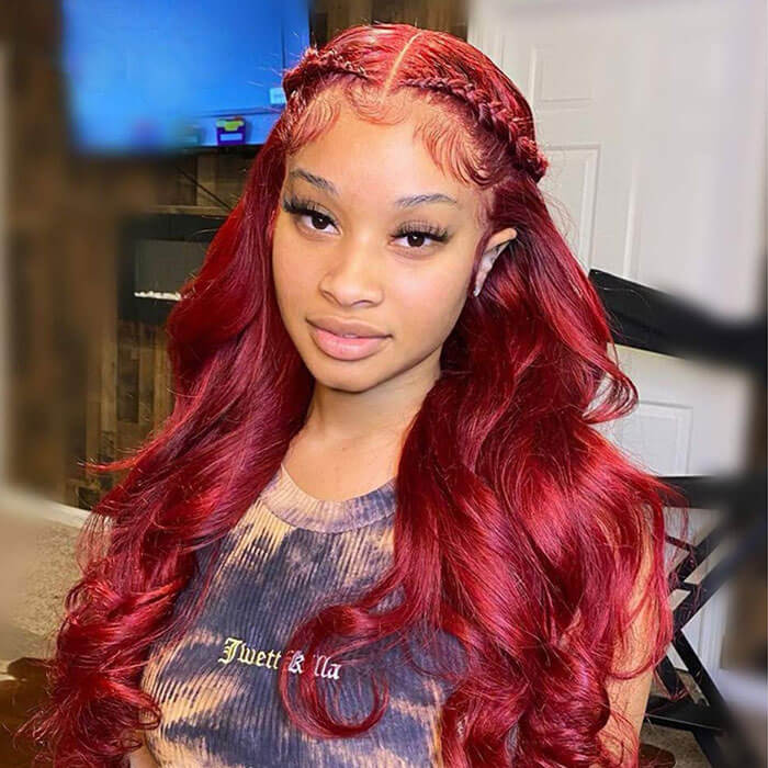 99J Body Wave 13x4 Burgundy HD Lace Front Pre Plucked Colored Human Hair Wigs for Women