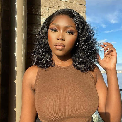 Short Cut 13*4 HD Transparent Lace Bob Wigs Water Wave Lace Front Wig