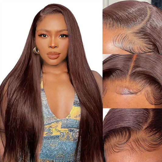 Straight Wig Human Hair Dark Brown Wig HD Lace Front Wig Colored Wigs