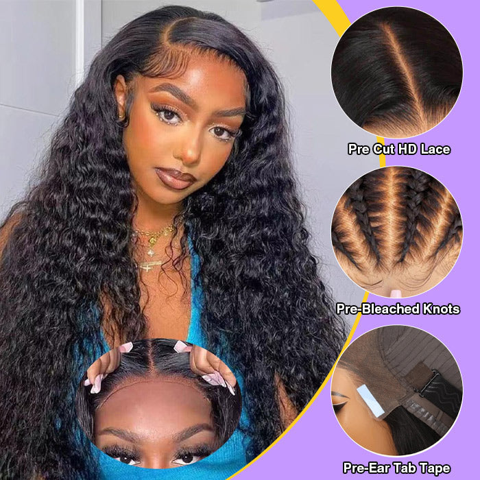 13x4 13x6 Pre Cut Lace Frontal Real Ear To Ear Curly/Water Wave Glueless Pre All Wig