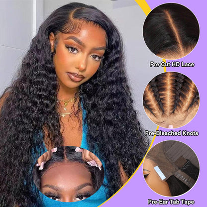 13x4 13x6 Pre Cut Lace Frontal Real Ear To Ear Curly/Water Wave Glueless Pre All Wig
