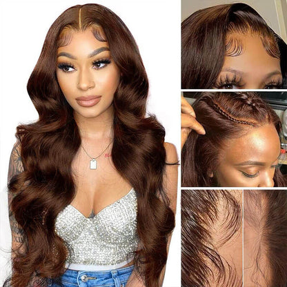 Subella Body Wave Wig Human Hair Dark Brown Wig HD Lace Front Wig Colored Wigs
